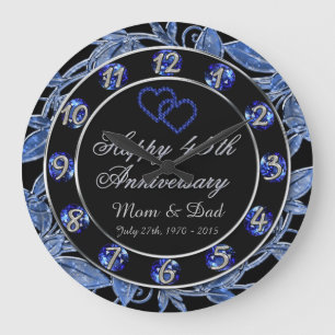Relógio Grande Feliz 45º Aniversário Números de Folha de Sapphire