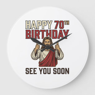 Relógio Grande Feliz 70º Aniversário Vejo Você Logo Camisa Vintag
