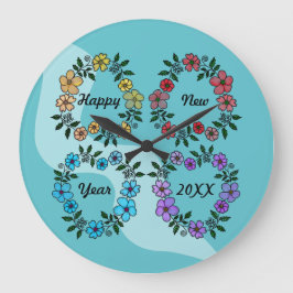 RELÓGIO GRANDE FELIZ ANO NOVO 20XX PERSONALIZADO E FLOWERS WREATH