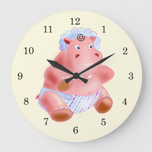 Relógio Grande Feliz bebê Hippo