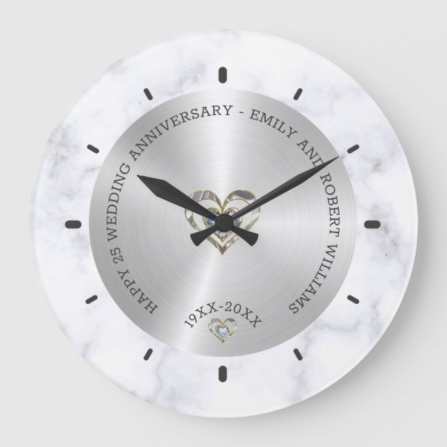 Relógio Grande Feliz casamento de 25 universalmente mármore e pra (Frente)