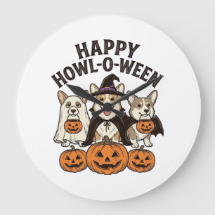 Relógio Grande Feliz Como-O-Loween Corgi Halloween Cachorro Vetor