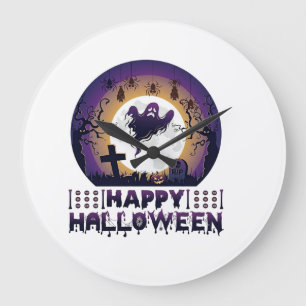 Relógio Grande Feliz Dia das Bruxas Morcegos Aranhas Fantasmas_1