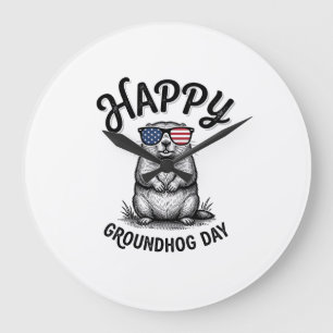 Relógio Grande Feliz Dia do Groundhog Camisa de Desenho de Gravur