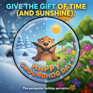 Relógio Grande Feliz Dia do Groundhog Sazonal