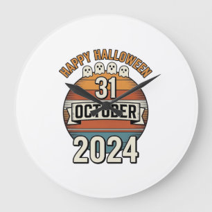 Relógio Grande Feliz Halloween 31 Outubro Design de Fantasma Vint
