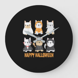 Relógio Grande Feliz Halloween Pug Dogs Cute Bulldog Francês