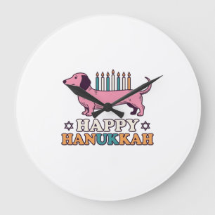 Relógio Grande Feliz Hanukkah Dachshund Menorá Camisa de Cachorro