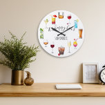 Relógio Grande Feliz Hora Em Algum Lugar Tropical Cocktail Beer W<br><div class="desc">Este design foi criado através da arte digital. Pode ser personalizado na área fornecer ou personalizar escolhendo o clique para personalizar mais opções e alterando o nome, as iniciais ou as palavras. Você também pode alterar a cor e o estilo do texto ou excluir o texto de um design de...</div>
