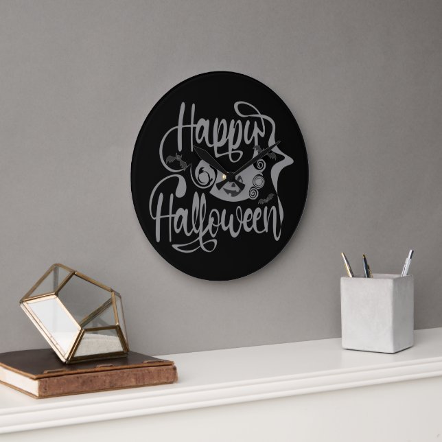 Relógio Grande Feliz morcego de Halloween jack ou lanterna (Escritório)