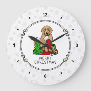 Relógio Grande Feliz Natal 2 Goldendoodle (ouro vermelho)