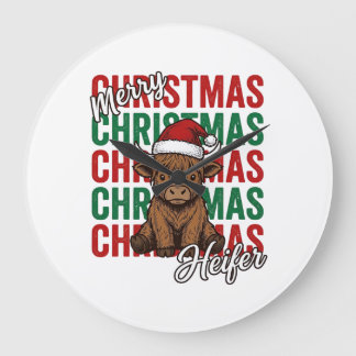 Relógio Grande Feliz Natal Novilha Camisa de Festa Design_1