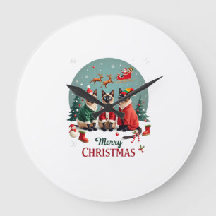 Relógio Grande Feliz Natal Três Santa Elfo Rena Siamês C