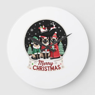 Relógio Grande Feliz Natal Três Santa Elfo Rena Siamês C