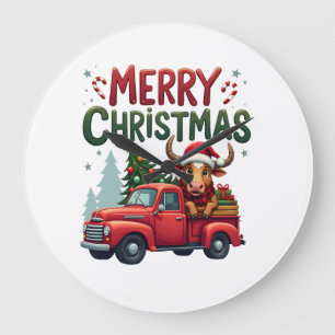 Relógio Grande Feliz Natal Vaca das Terras Altas Escocesas Xmas F