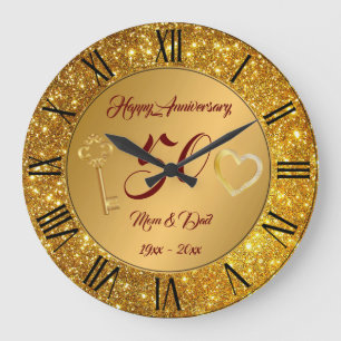 Relógio Grande Feliz Personalização Amor Dourado 50º Aniversário