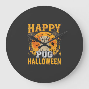 Relógio Grande Feliz Pug Desenho de Cachorro Assustador de Hallow