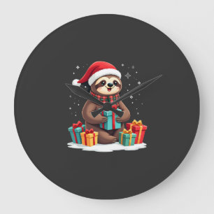 Relógio Grande Feliz Slothmas adorável sloth de Natal chapéu do P