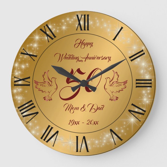 Relógio Grande Feliz Sparkly Personaliza 50 anos Dourados (Frente)