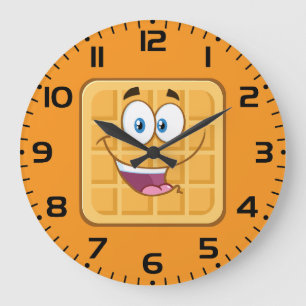Relógio Grande Feliz Waffle Kawaii Sorriso Comida de Café da Manh