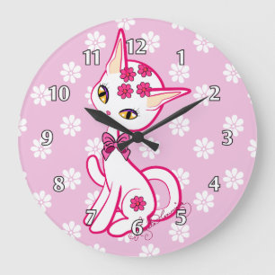 Relógio Grande ~ feminino bonito do rosa do gato do gatinho