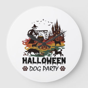 Relógio Grande Festa de Cães de Halloween Bruxas Cães Abóboras Ca