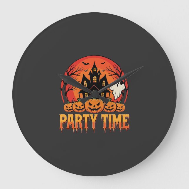 Relógio Grande Festa de Halloween Fantasma Abóbora Design_1 (Frente)