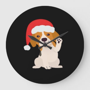Relógio Grande Filhote de Beagle com chapéu do Papai Noel para am