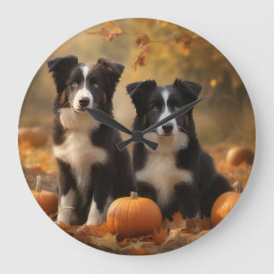 Relógio Grande Filhote de Border Collie Outono Delícia Abóbora