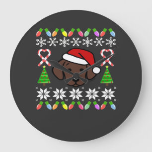 Relógio Grande Filhote de Labrador Chocolate Natal Papai Noel Ove
