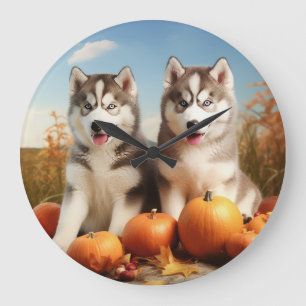 Relógio Grande Filhote de Malamute do Alasca Delícia de Outono Ab