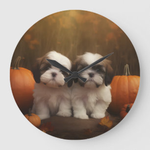 Relógio Grande Filhote de Shih Tzu Delícia de Outono Abóbora 