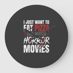 Relógio Grande Filmes de Terror de Pizza Design de Halloween_1