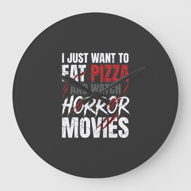 Relógio Grande Filmes de Terror de Pizza Design de Halloween_1 (Frente)