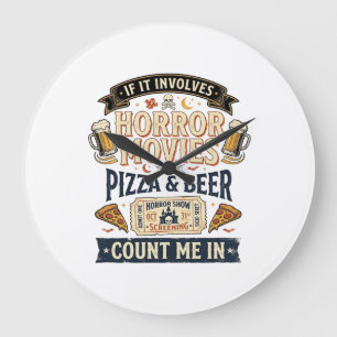 Relógio Grande Filmes de Terror Pizza Cerveja Divertido Halloween