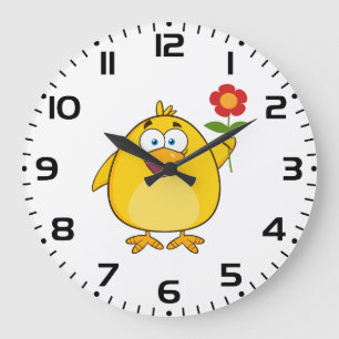 Relógio Grande Filo de desenho animado amarelo fofo com flor