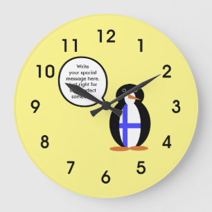 Relógio Grande Finlândia Falando Sra. Pinguim Personalizado