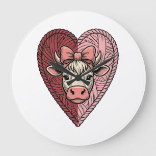 Relógio Grande Fio de Coração de Vaca Fofo Desenho de Gravura Vin