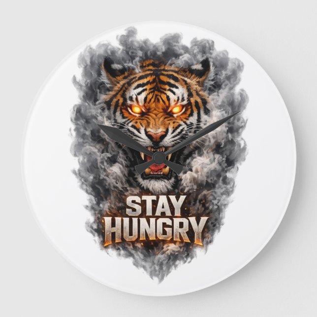 Relógio Grande Fique com Fome Motivação Design Tigre (Frente)
