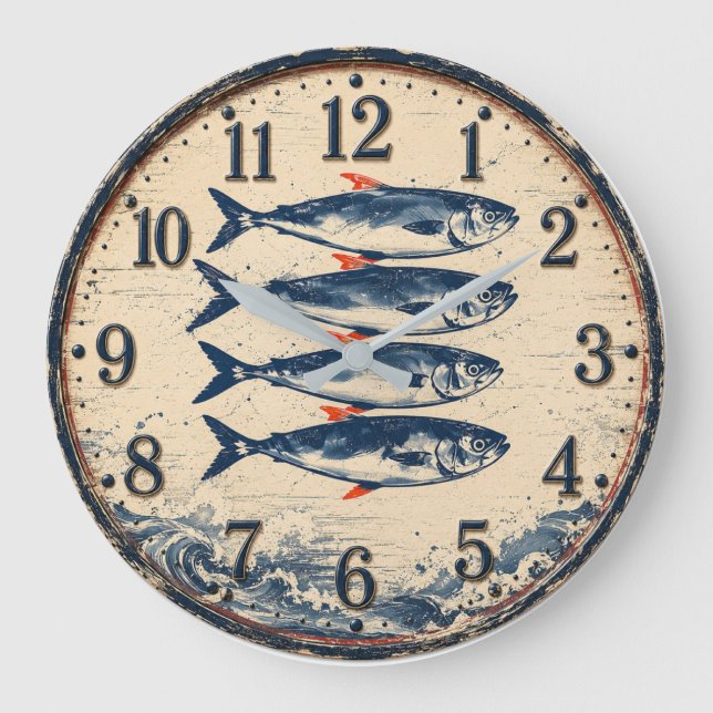 Relógio Grande  Fish Coastal Nautical  Fisherman  Beach House (Frente)