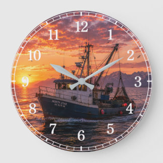 Relógio Grande Fishing Boat Wall Clock — Coastal Landscape Design