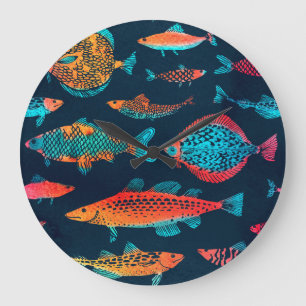 Relógio Grande Fissuras por aquarela: Azul Profundo sem costura