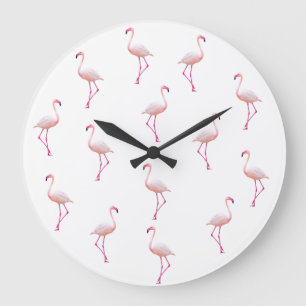 Relógio Grande Flamingo Branco Rosa Elegante   Monograma personal