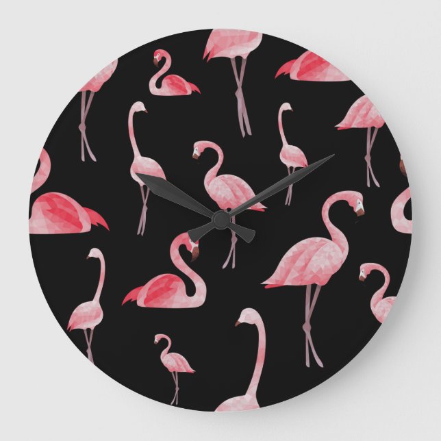 Relógio Grande Flamingo Flock: Vintage Seamless Design (Frente)