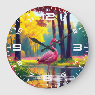 Relógio Grande Flamingo no lago