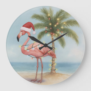 Relógio Grande Flamingo Retro Natal