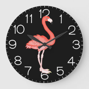 Relógio Grande Flamingo Rosa Em Preto
