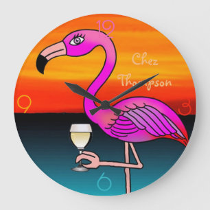 Relógio Grande Flamingo rosa personalizado para bebedores de vinh