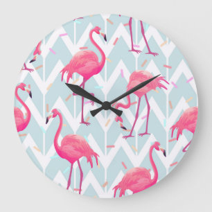 Relógio Grande Flamingos - Cinza De Luz: Tropical Vintage.