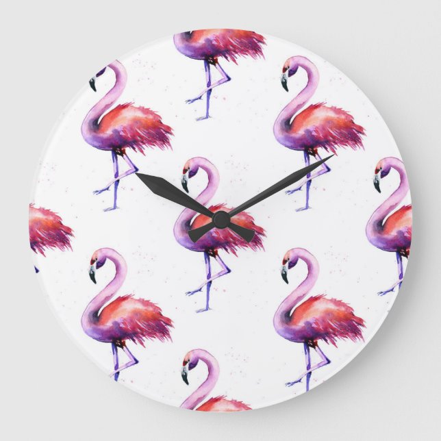 Relógio Grande Flamingos com salpicos: padrão de aquarela. (Frente)